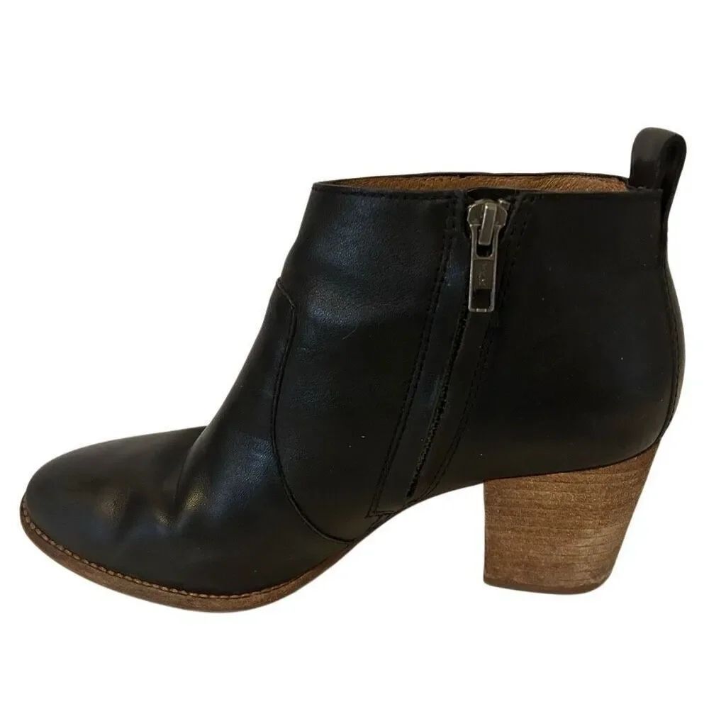 Madewell Brenner Black Leather Ankle Bootie Side Zip Stacked festival 7 boho hip